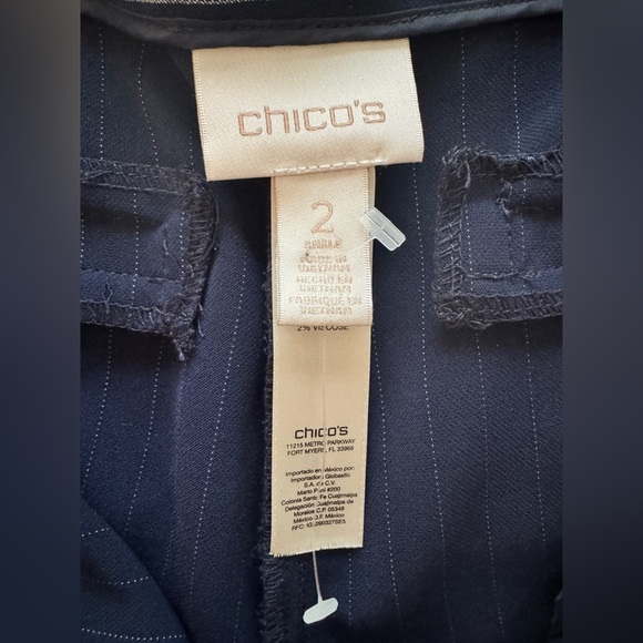 Chico's Blue + White Pinstrip Classic Straight-Leg Cut Trousers - Picture 6 of 15